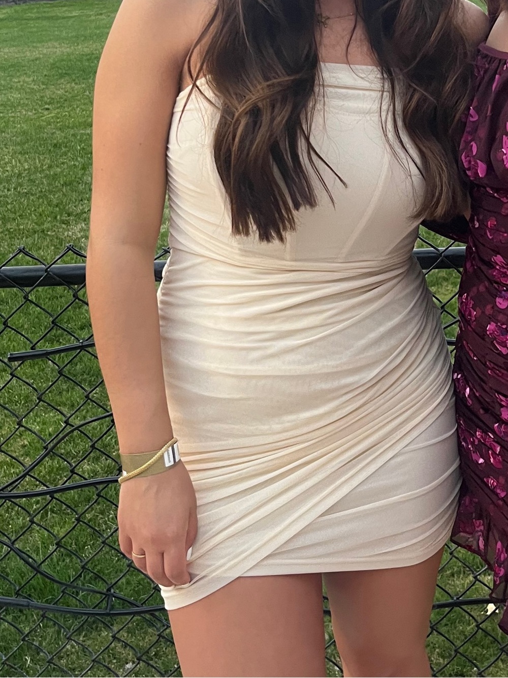 Strapless Cream Ruched Mini Dress - Picture 2 of 5